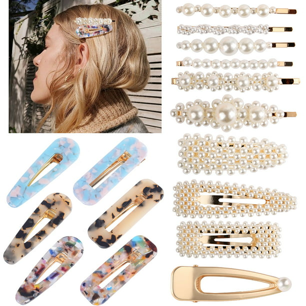NEW Women Slide Snap Hair Clip Barrette Pearl Sea Shell Fashion Hairpin Accessor